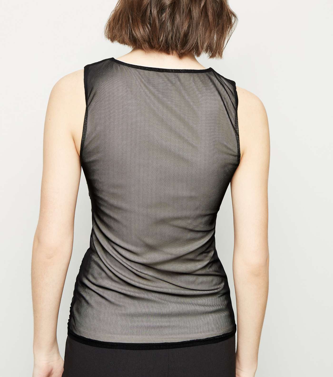 Black Mesh Ruched Front Top Image 3