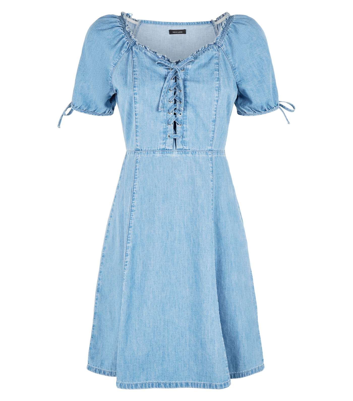 Blue Denim Mini Milkmaid Dress Image 4