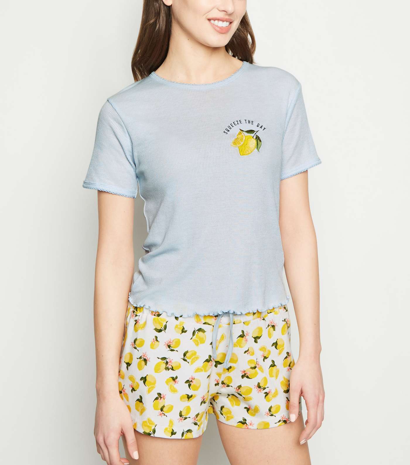 Pale Blue Lemon Slogan Jersey Pyjama Set Image 2