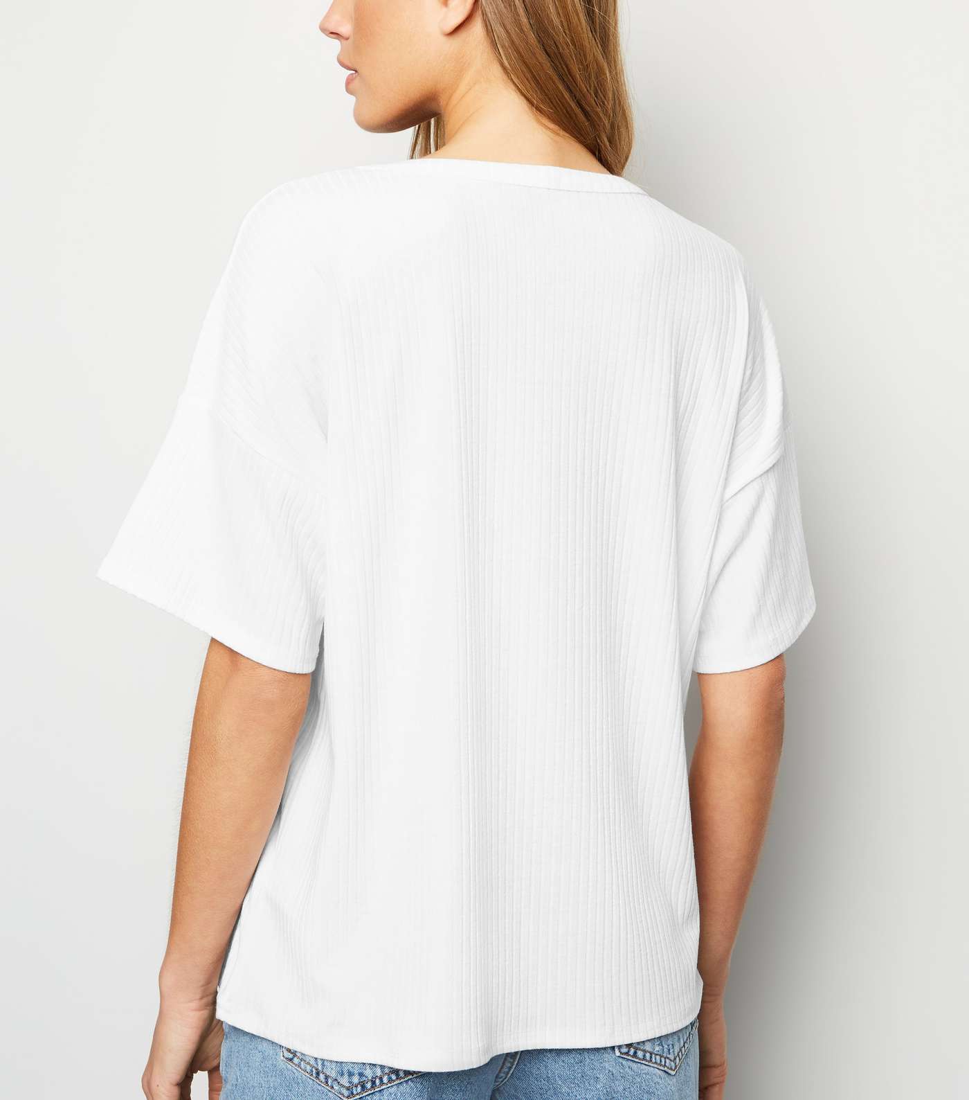 White Ribbed Boxy T-Shirt  Image 2
