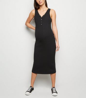 black ribbed bodycon midi dress