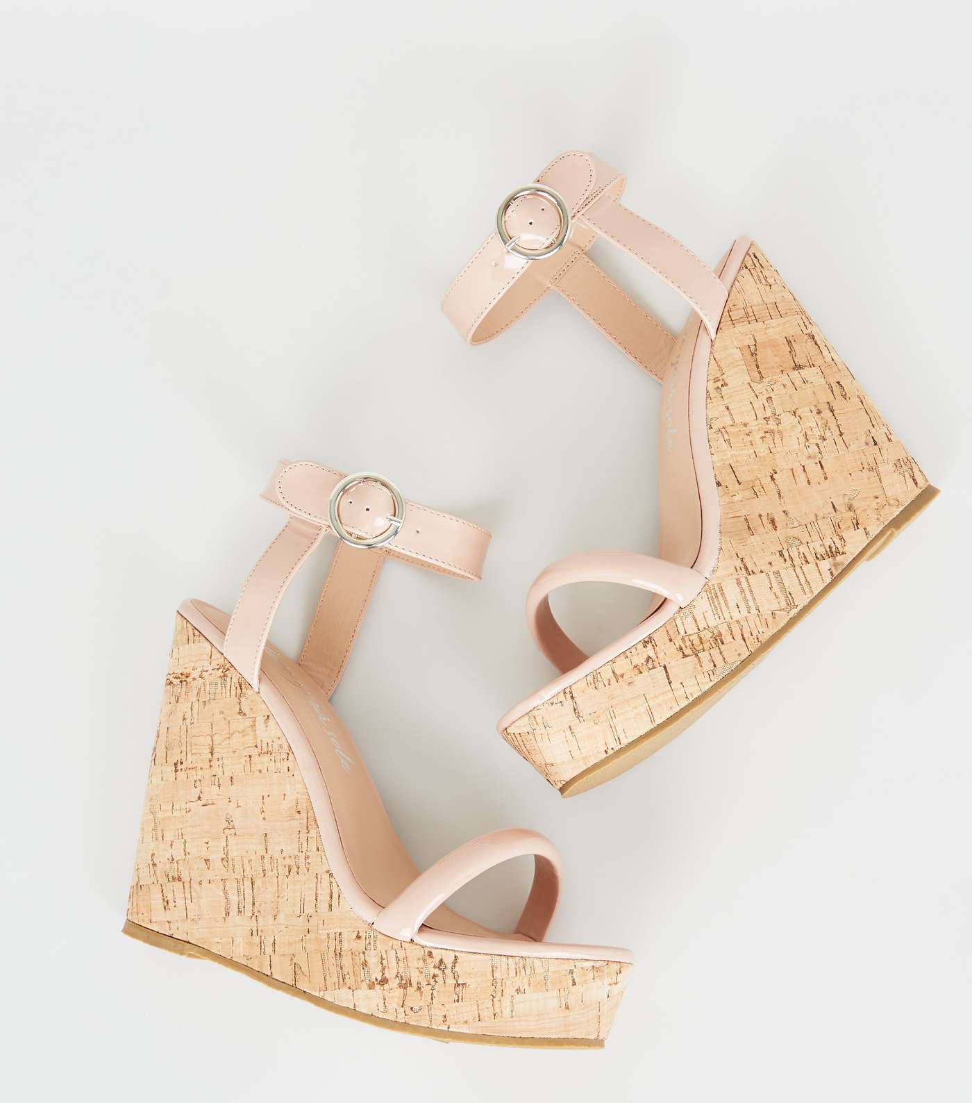 Nude Patent Tube Strap Cork Wedges Image 3