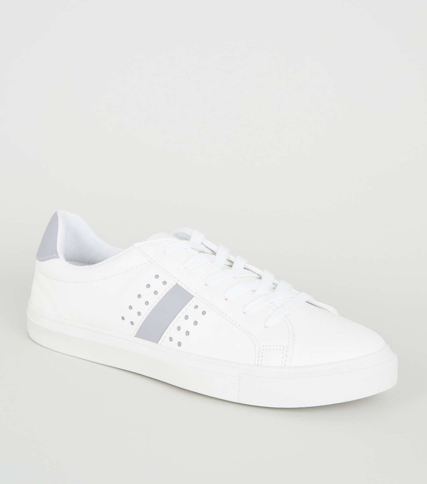 White Leather-Look Stripe Lace Up Trainers