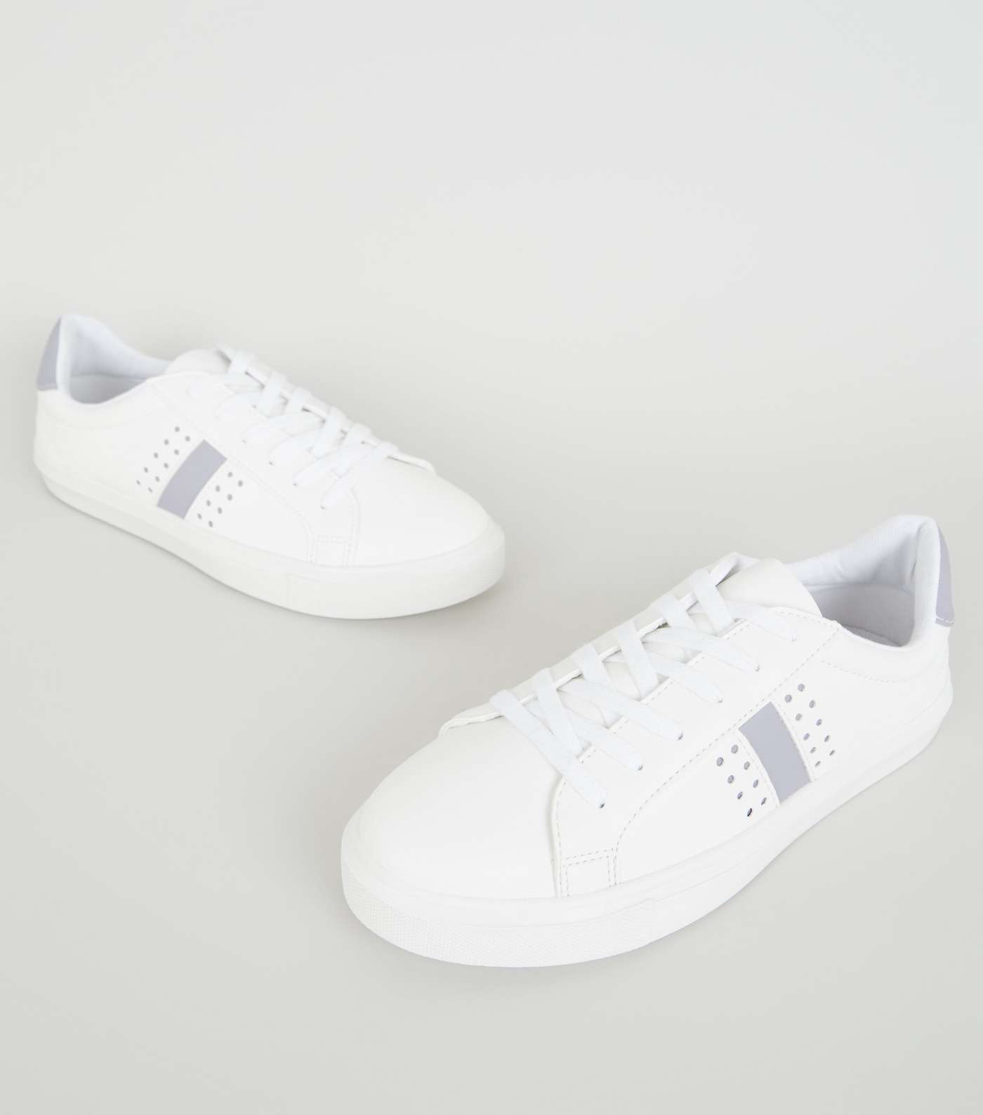White Leather-Look Stripe Lace Up Trainers Image 3