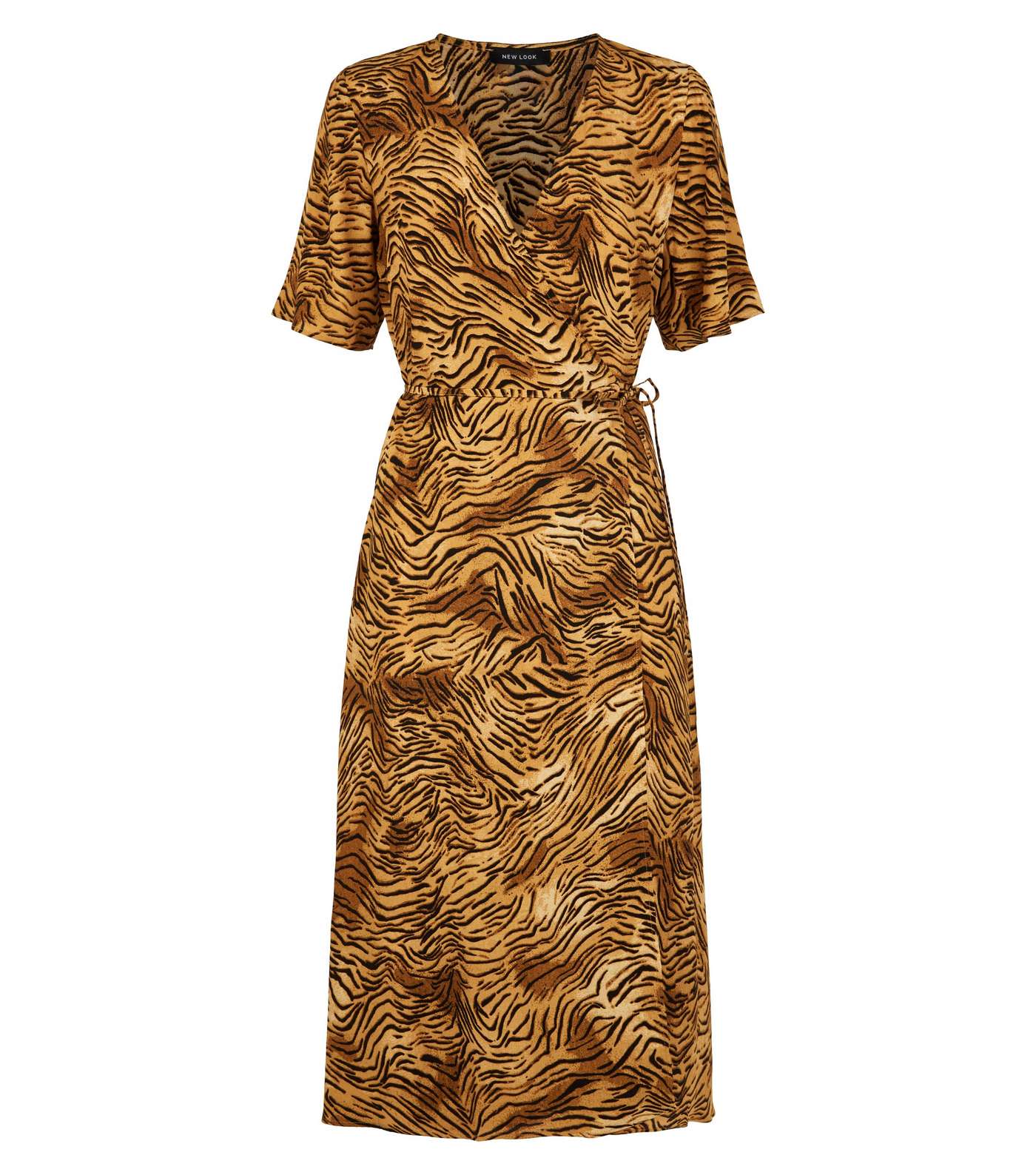 Brown Tiger Print Midi Wrap Dress Image 4