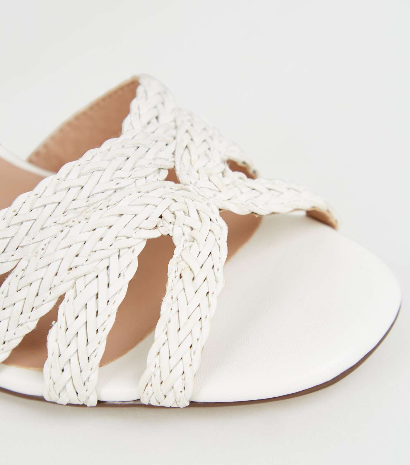 White Woven Strap Wood Flare Heel Sandals Image 4