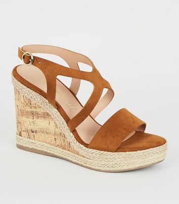 strappy cork wedges