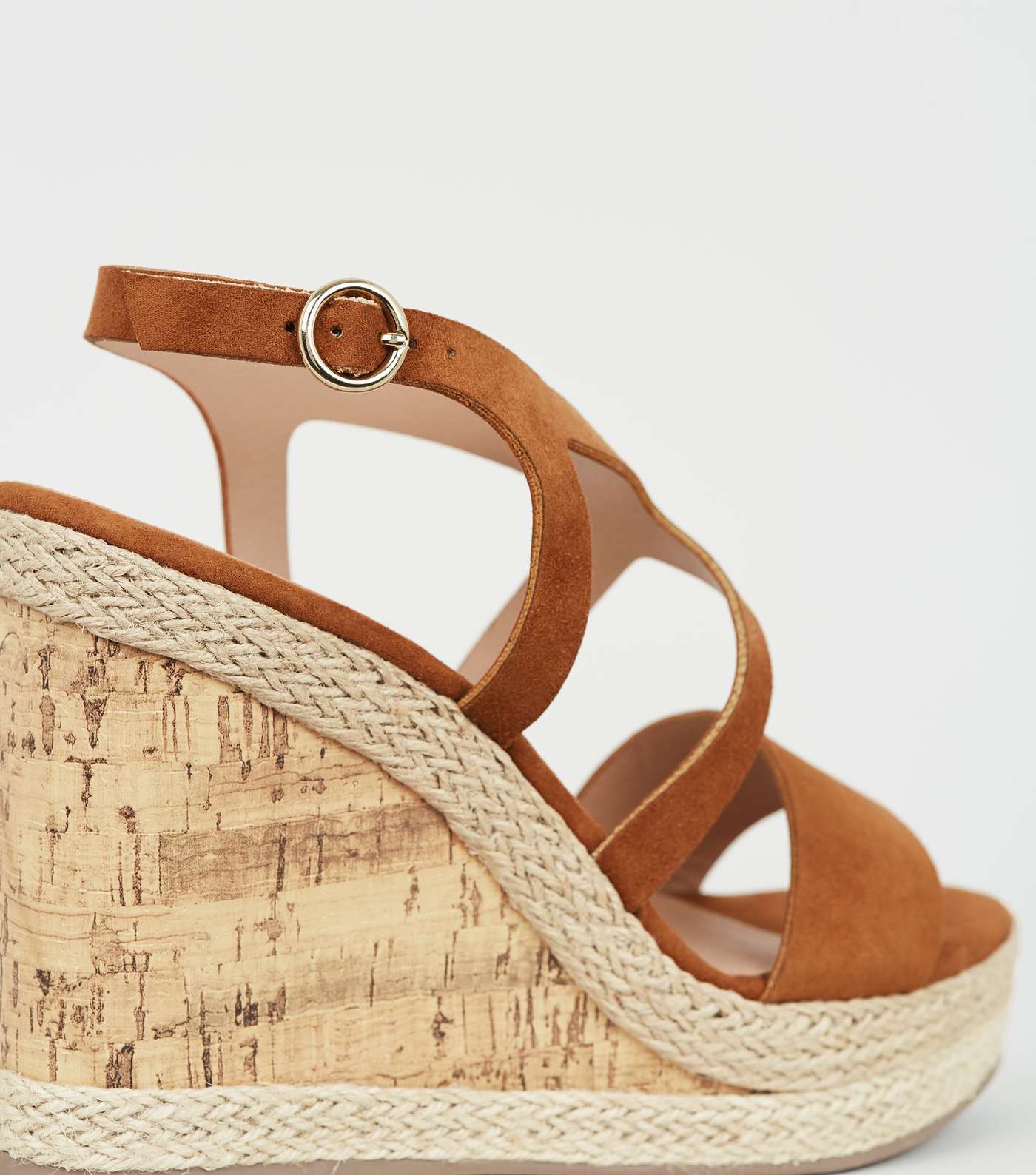 Tan Suedette Strappy Cork Wedges Image 4