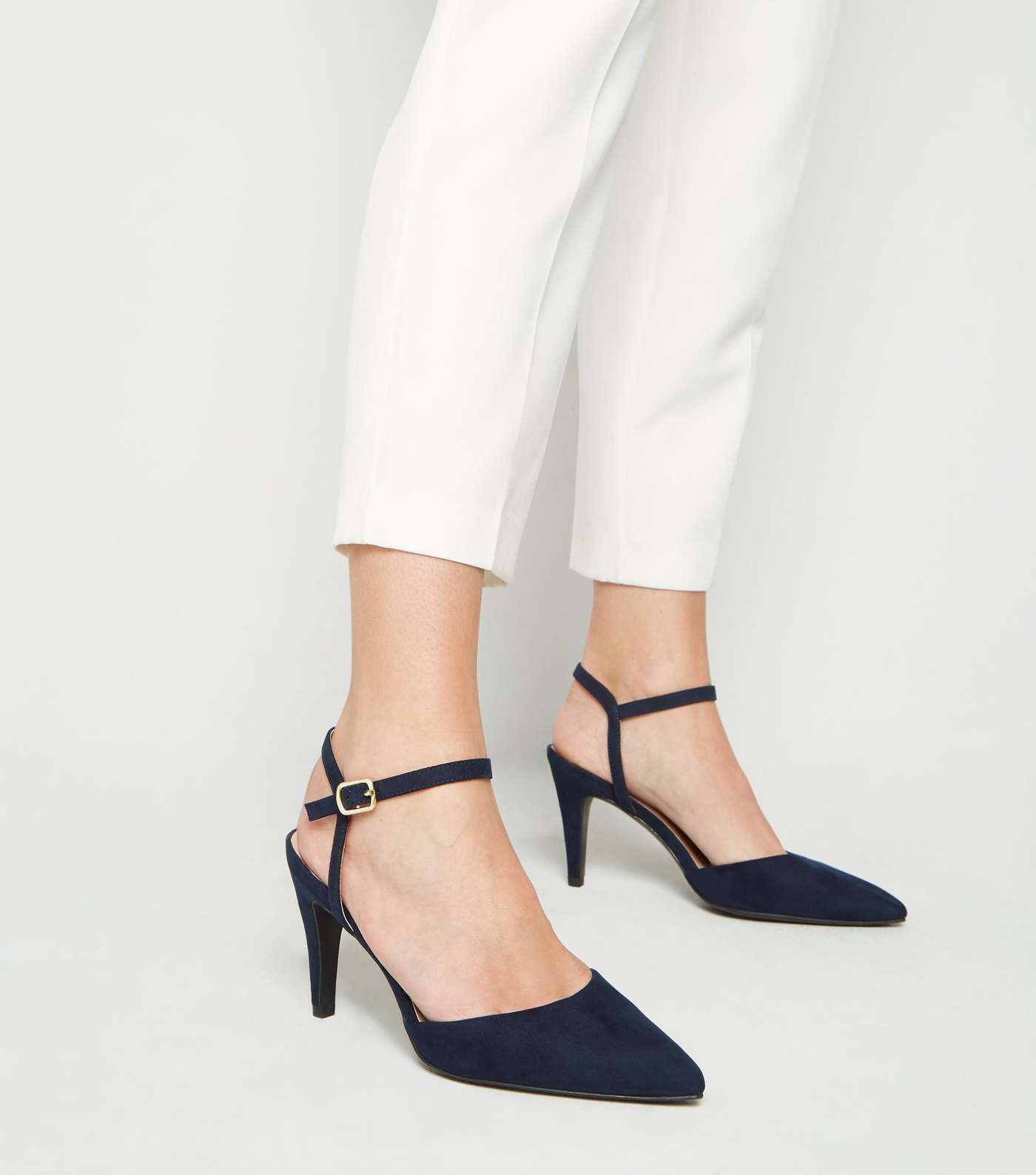 Wide Fit Navy Suedette Pointed Courts Image 2