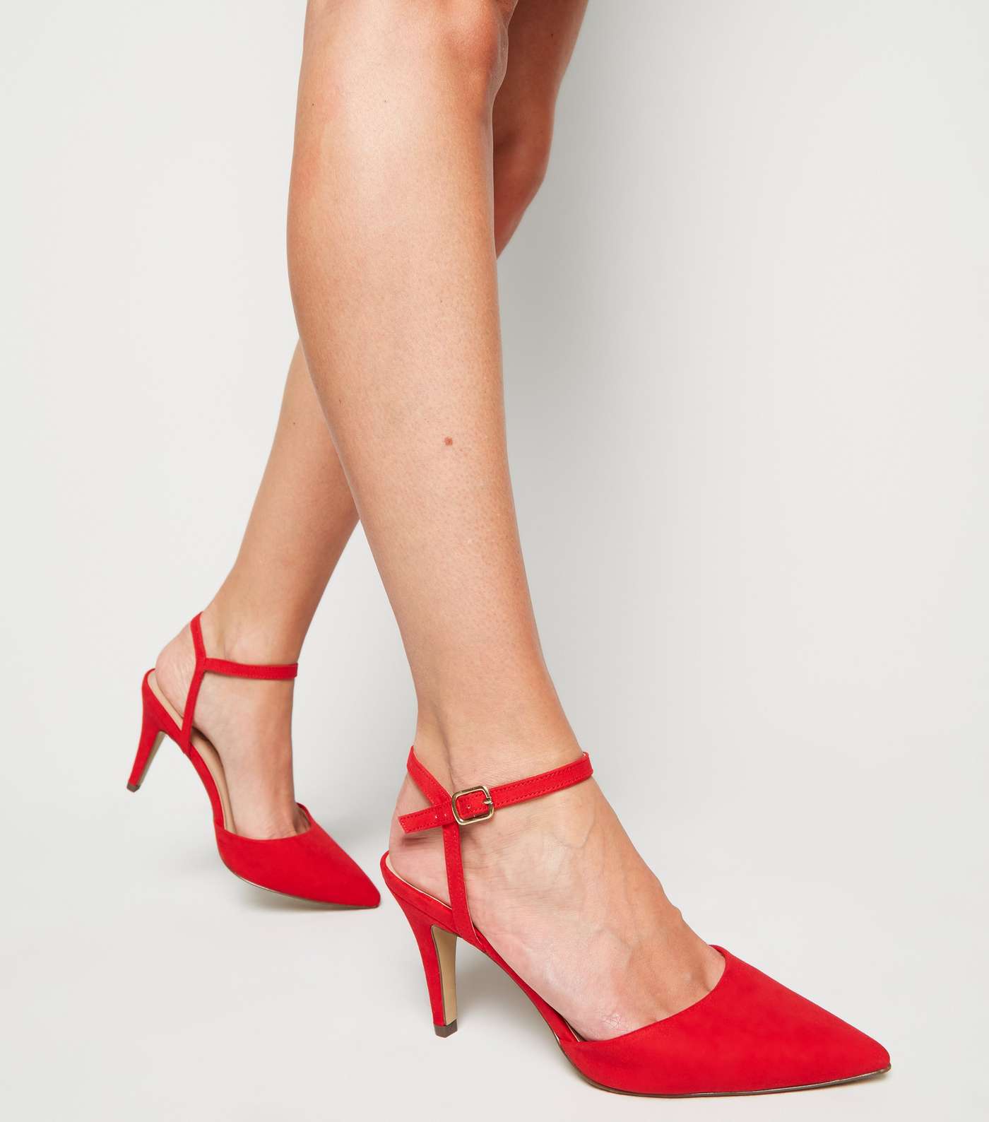 Wide Fit Red Suedette Pointed Courts Image 2