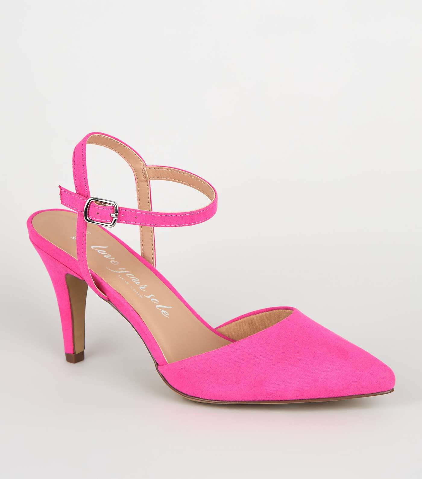 Wide Fit Bright Pink Suedette Pointed Courts