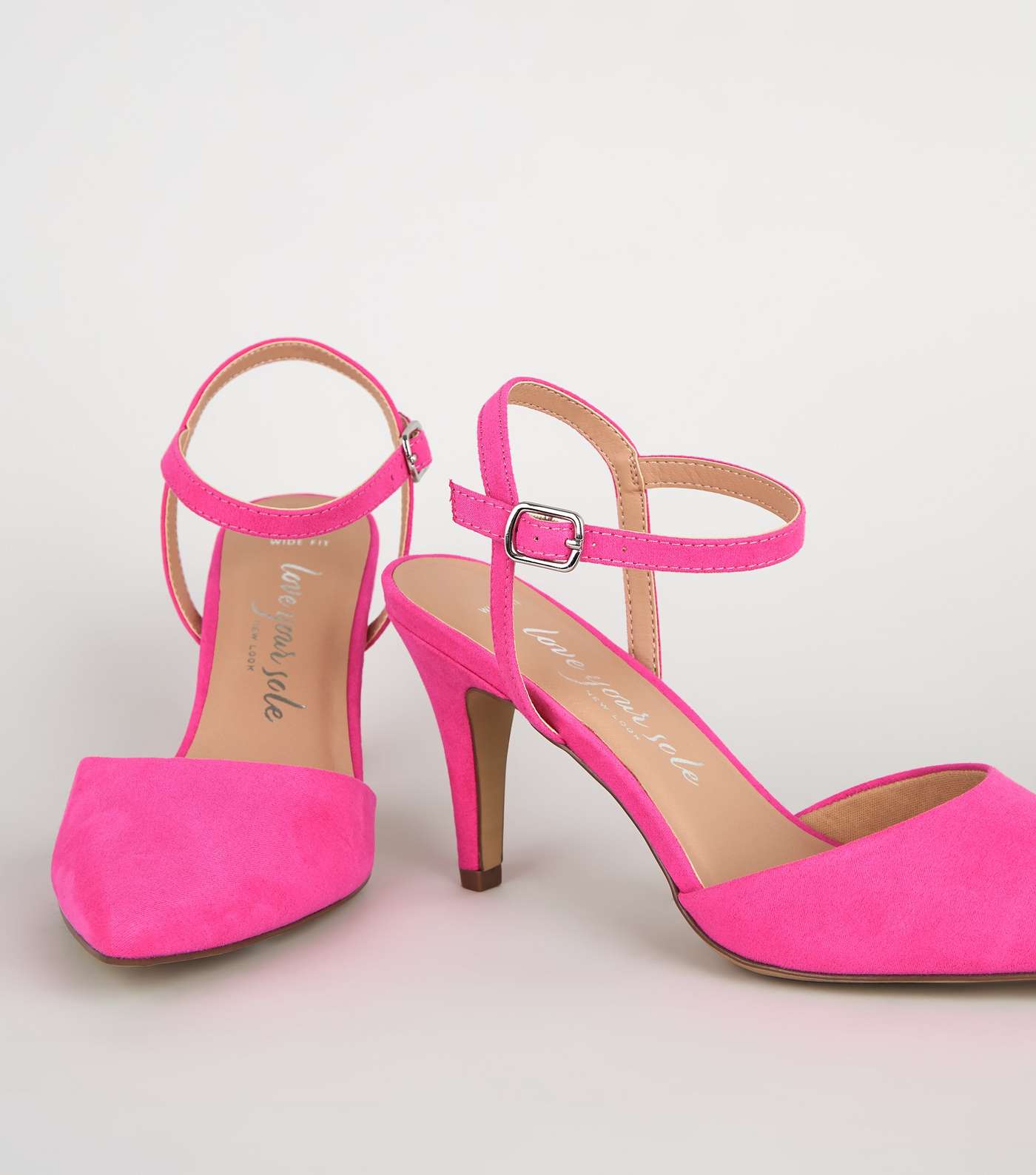 Wide Fit Bright Pink Suedette Pointed Courts Image 3
