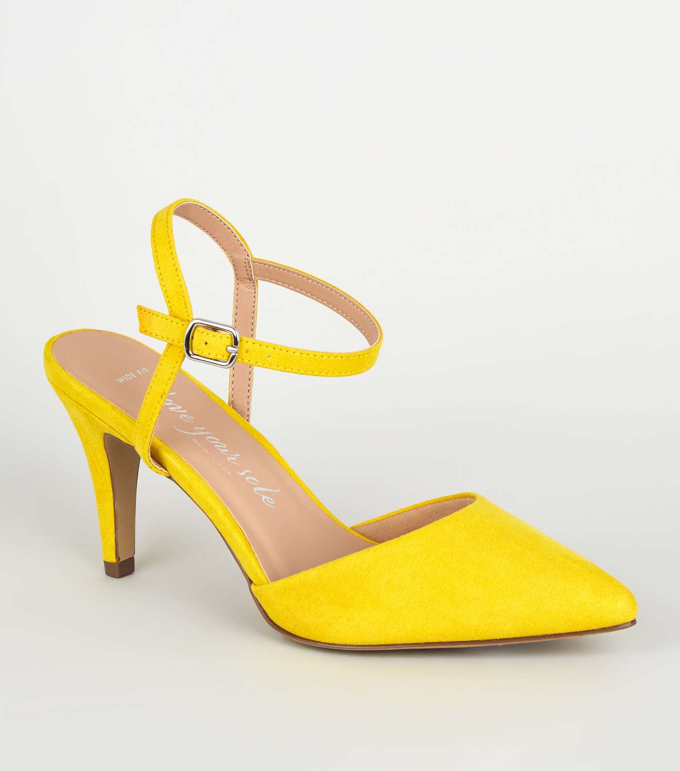 Wide Fit Yellow Suedette Pointed Courts