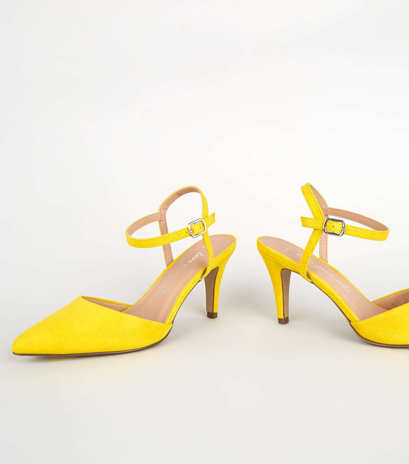 Wide Fit Yellow Suedette Pointed Courts Image 3