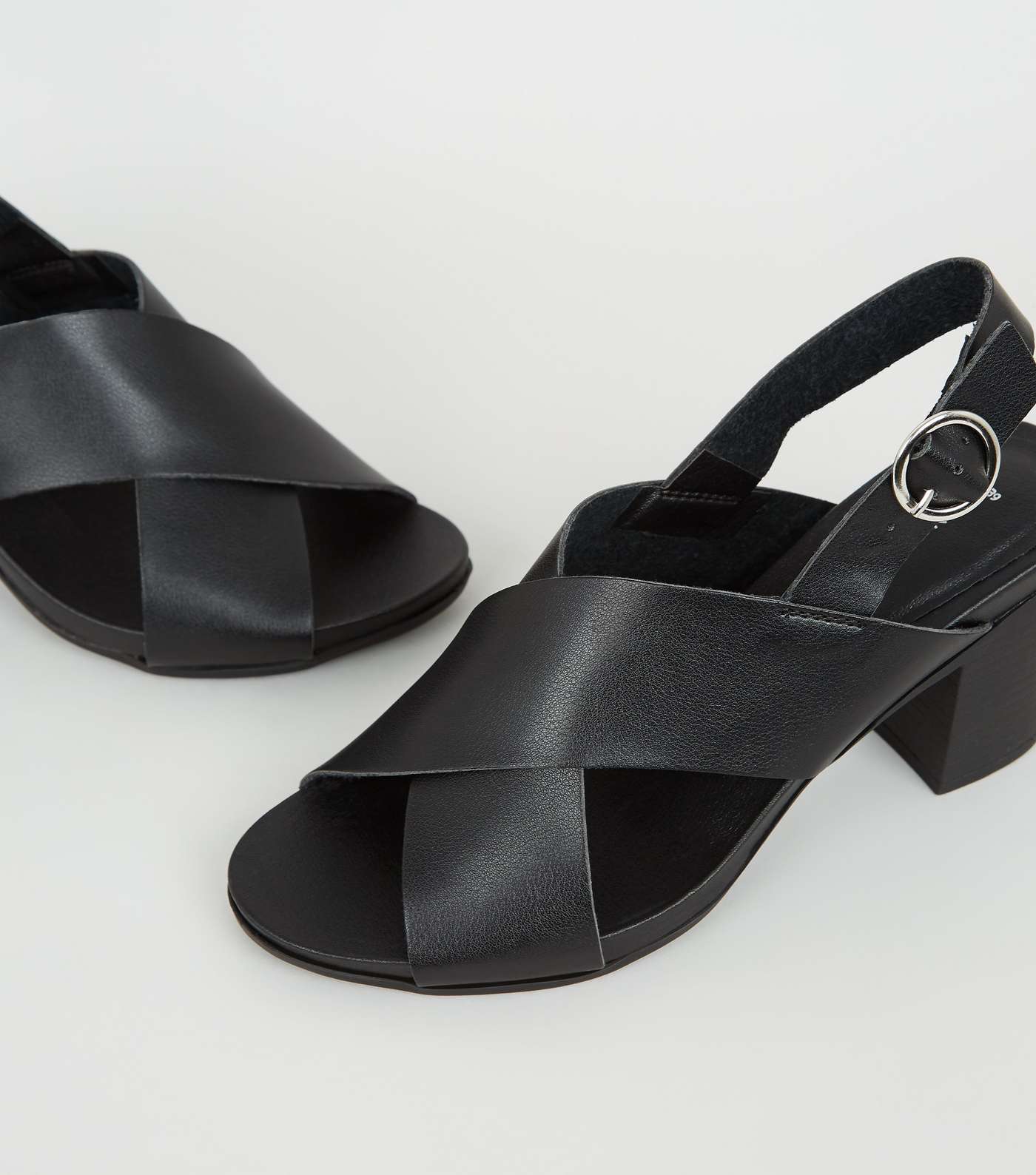 Black Leather-Look Cross Strap Heels Image 4