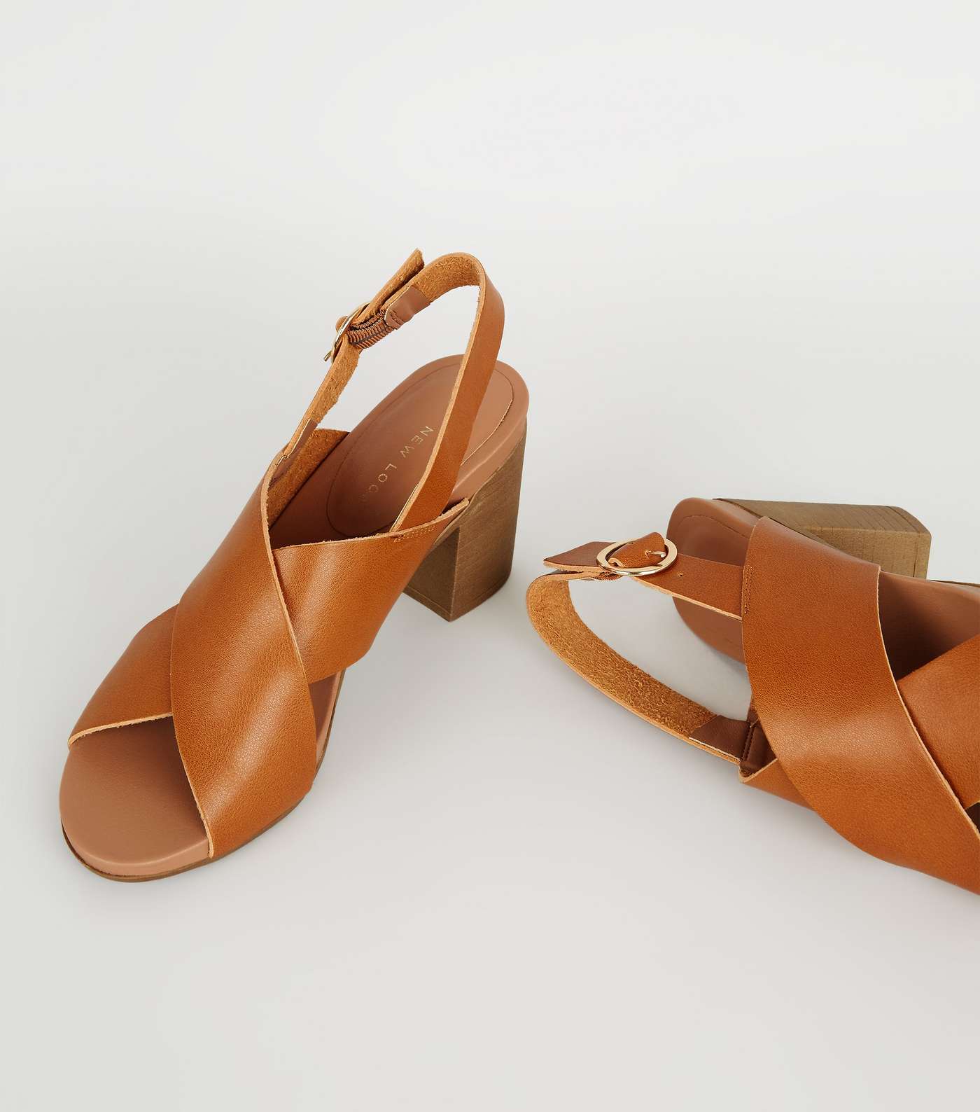 Tan Leather-Look Cross Strap Heels Image 3
