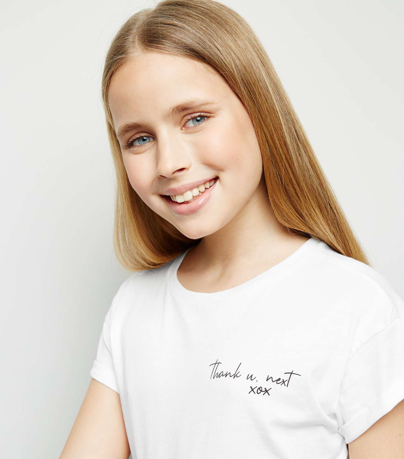 Girls White Thank You Next Slogan T-Shirt Image 3