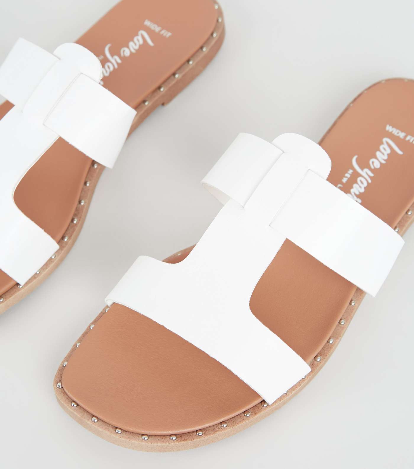 Wide Fit White Interlocked Strap Footbed Sliders Image 4