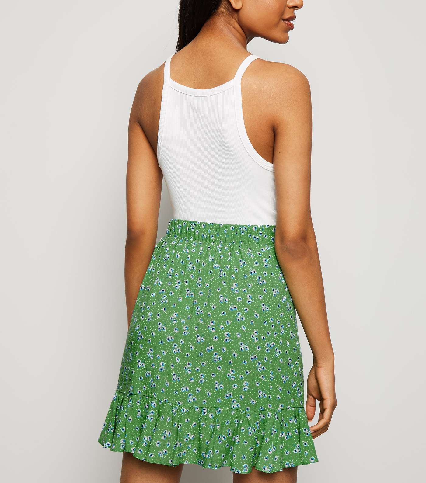 Petite Green Floral Ruffle Trim Mini Skirt Image 3