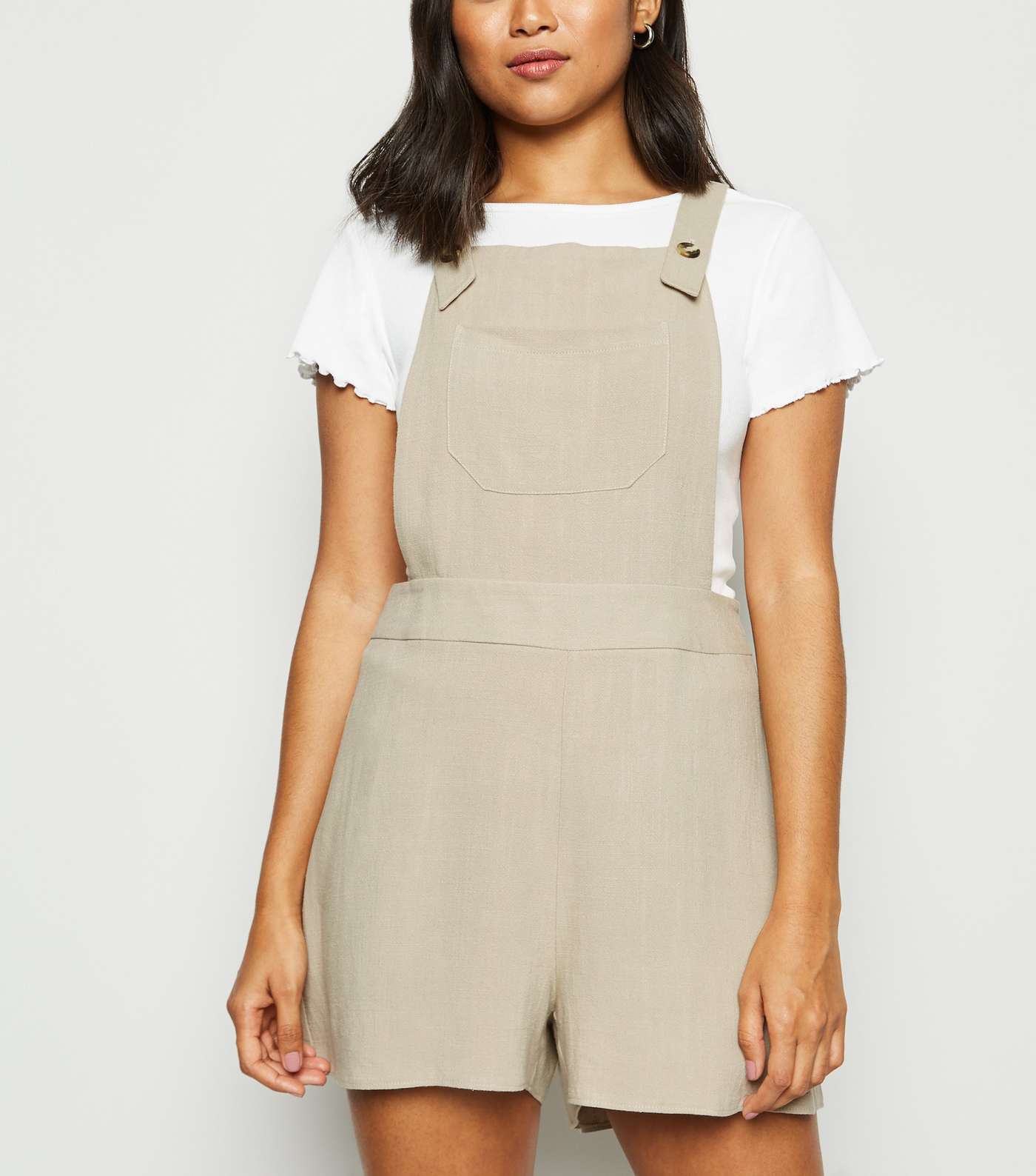 Petite Stone Linen Look Strappy Playsuit