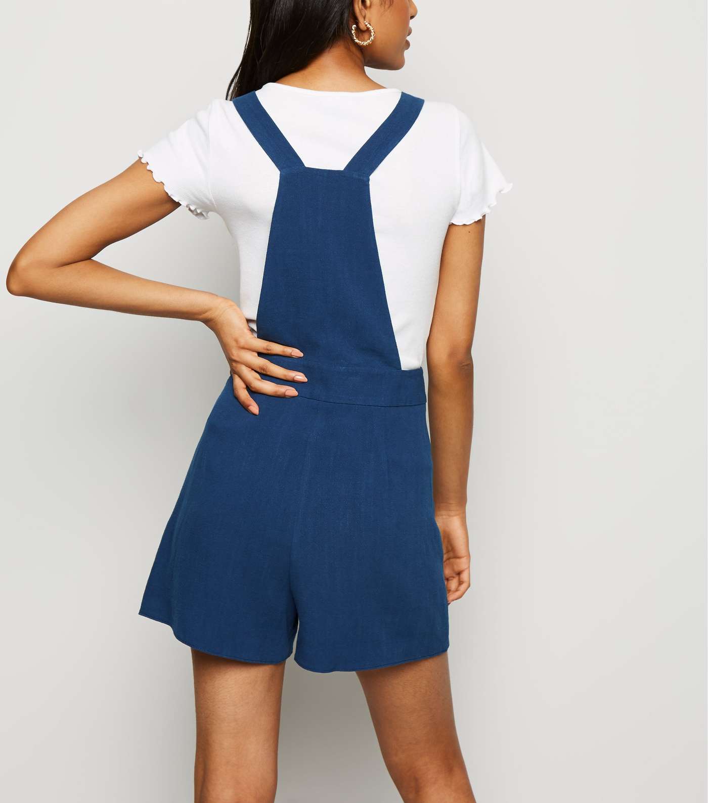 Petite Navy Linen Look Strappy Playsuit Image 3