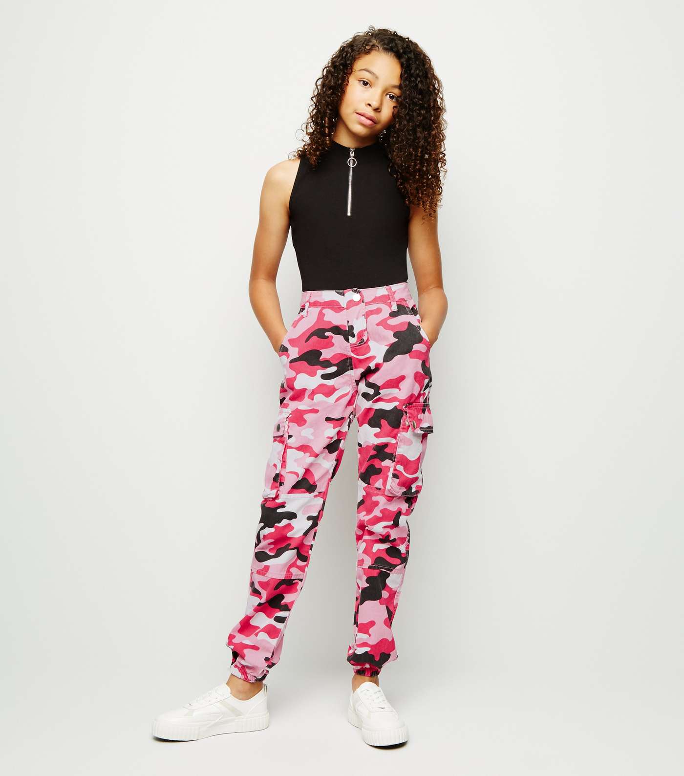 Girls Bright Pink Camo Utility Trousers