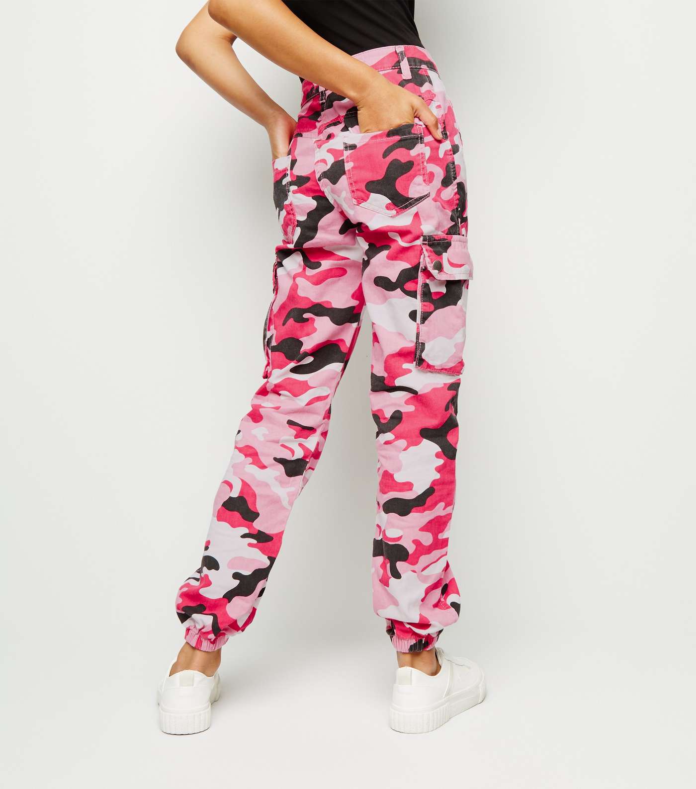 Girls Bright Pink Camo Utility Trousers Image 3