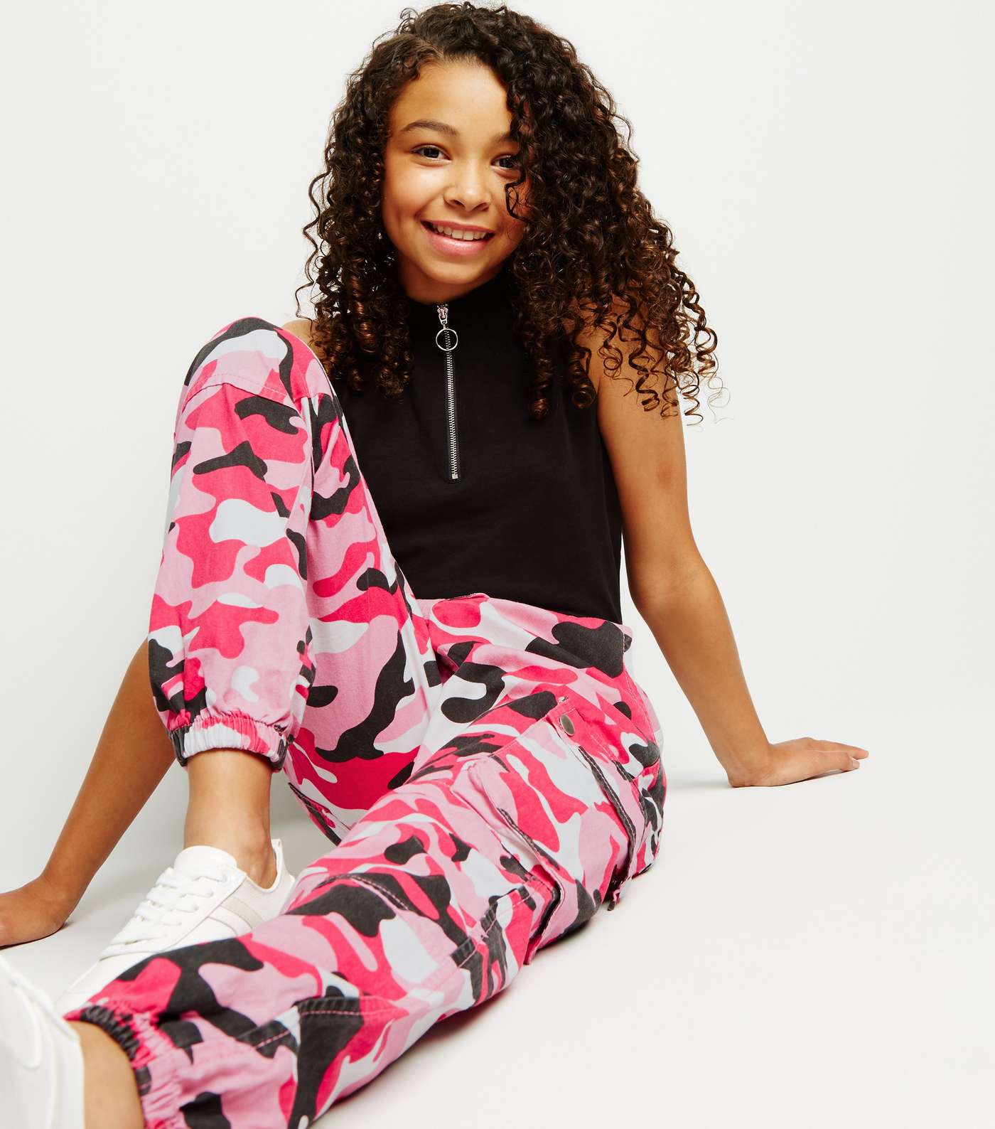 Girls Bright Pink Camo Utility Trousers Image 5