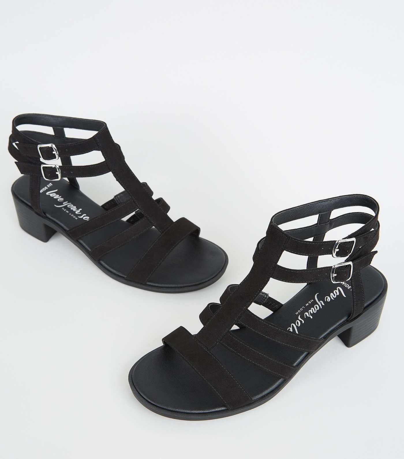 Wide Fit Black Caged Low Heel Footbed Sandals Image 4