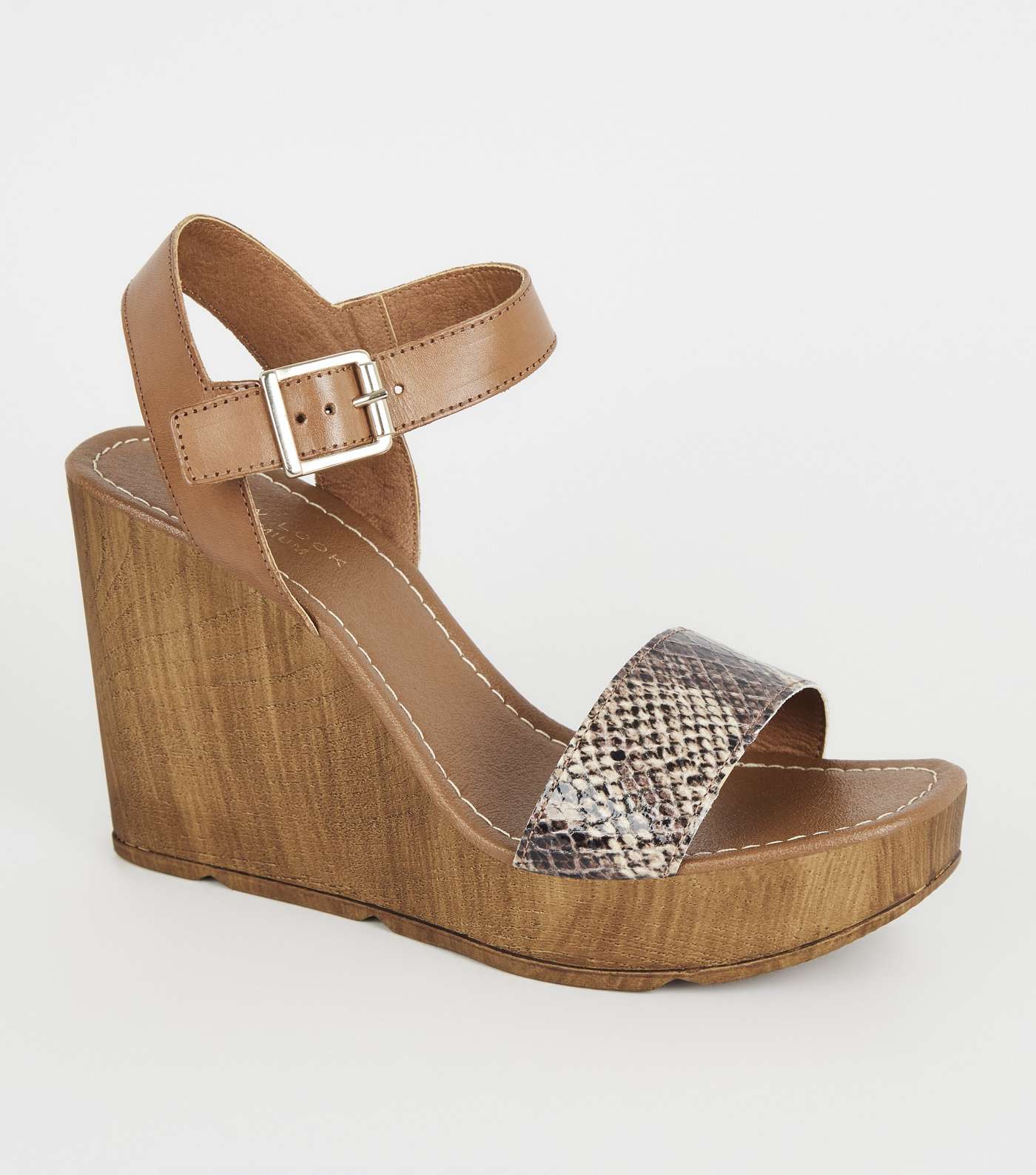 Tan Premium Leather Faux Snake Strap Wedges