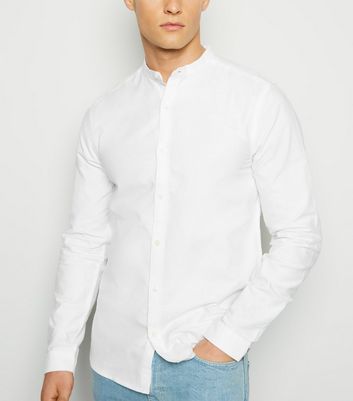 White Grandad Collar Oxford Shirt | New 
