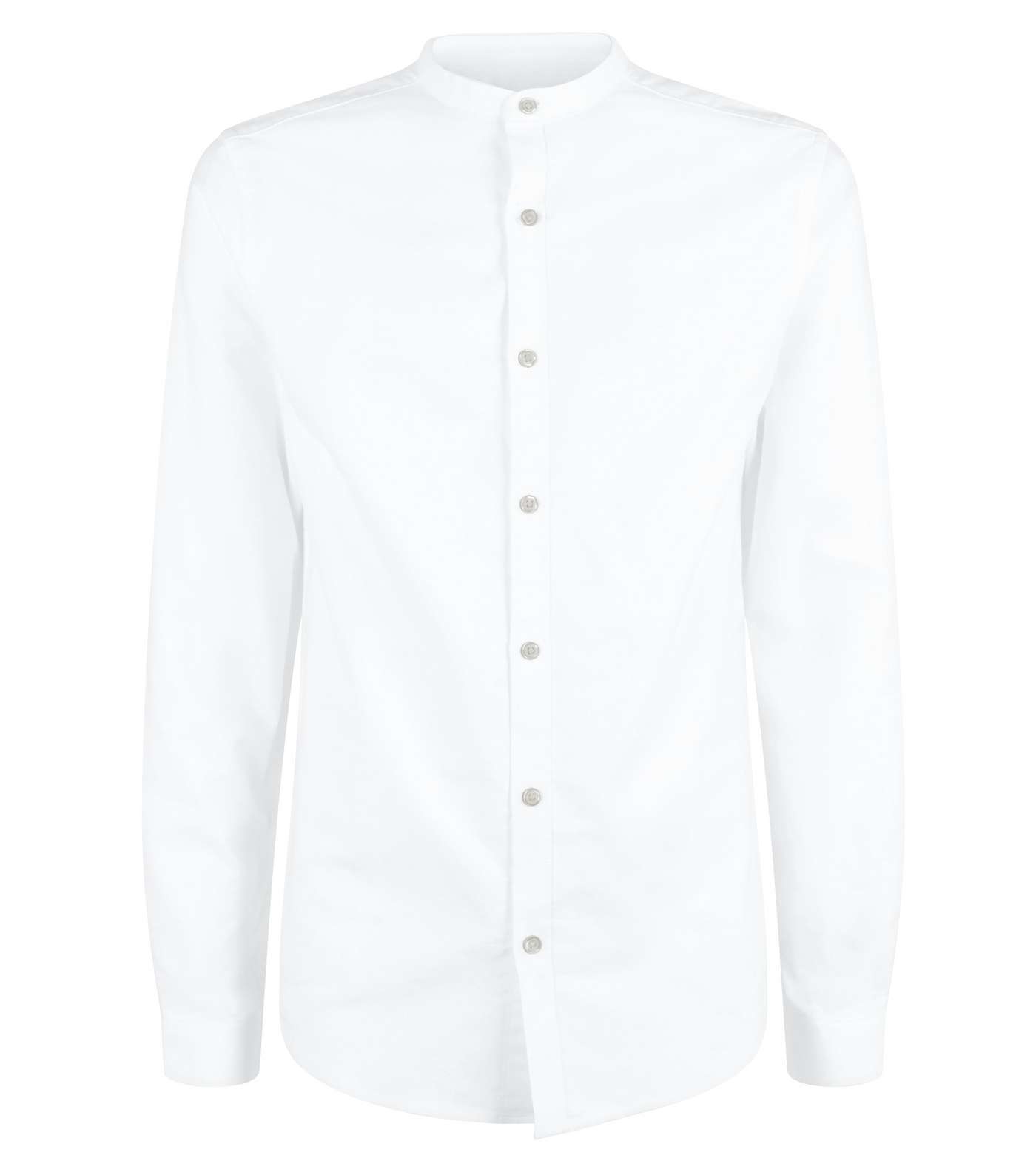White Grandad Collar Oxford Shirt Image 4