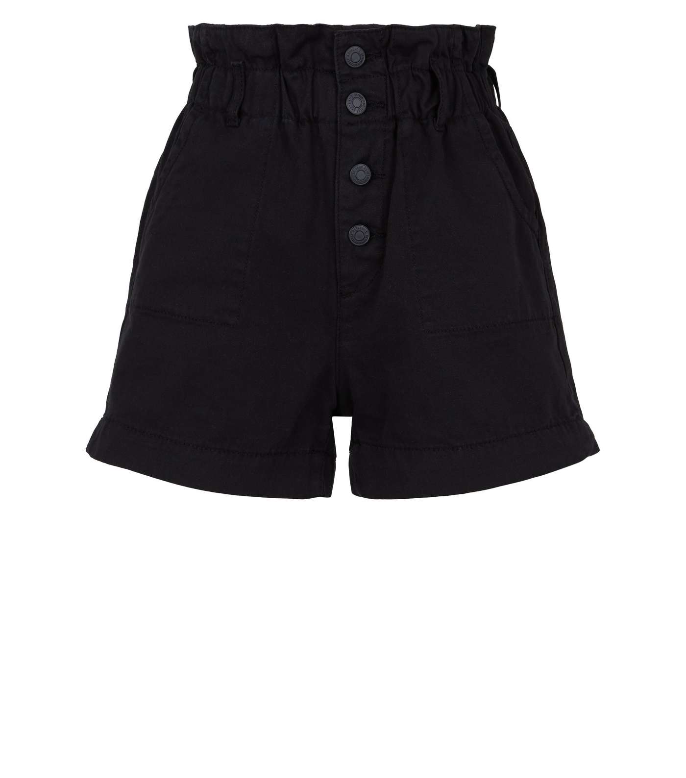 Black Button Up Denim High Waist Shorts Image 4