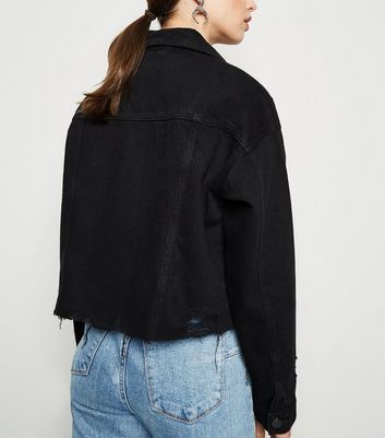 new look black cropped denim jacket