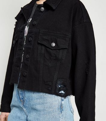 Black Ripped Cropped Denim Jacket | New 