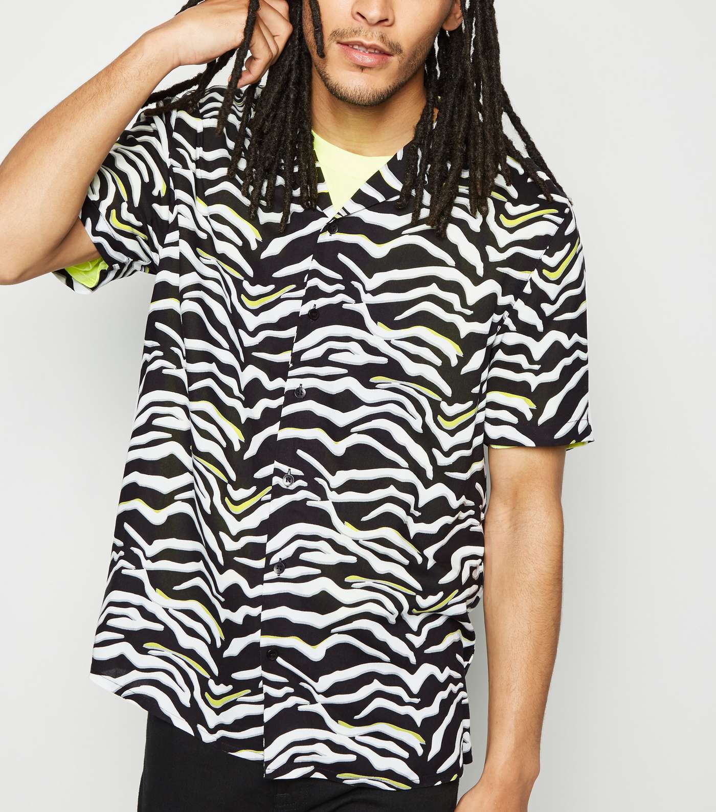 Black Neon Zebra Print Revere Collar Shirt
