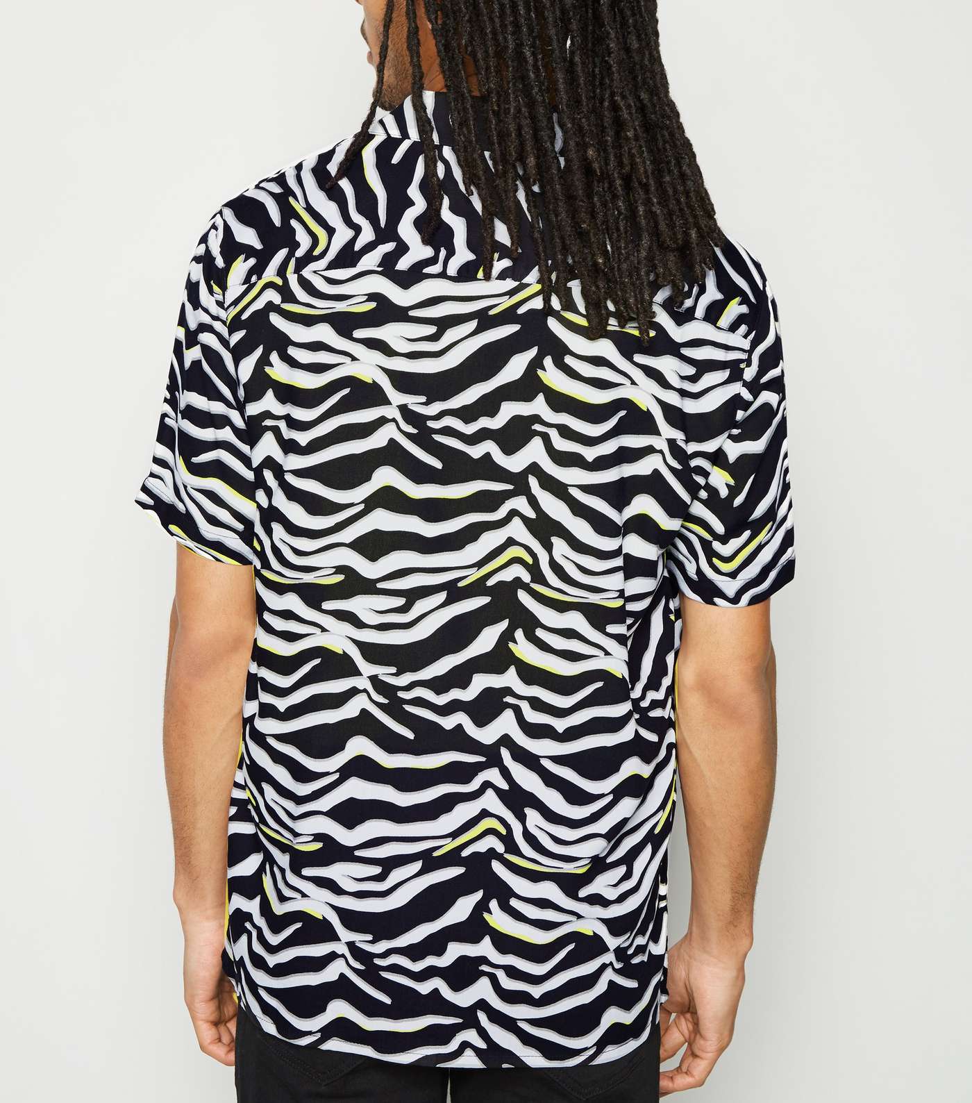 Black Neon Zebra Print Revere Collar Shirt Image 3