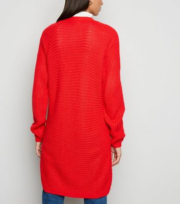 red longline cardigan
