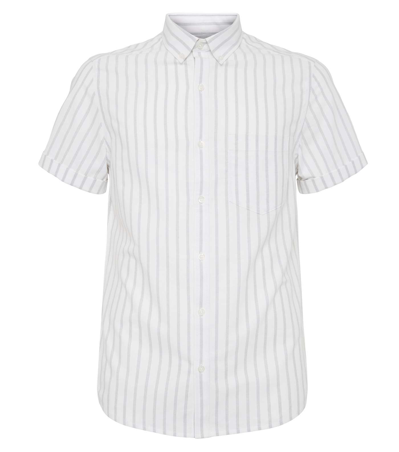 White Vertical Stripe Short Sleeve Oxford Shirt Image 4