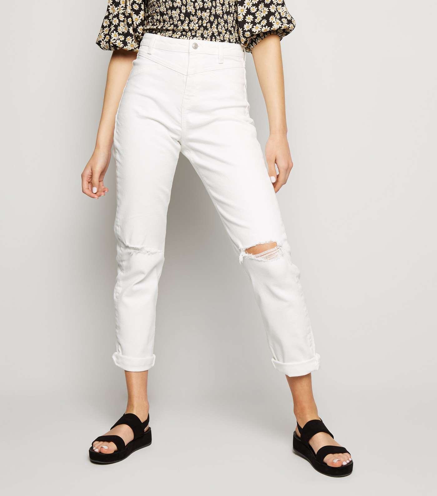 White Ripped Tori Mom Jeans Image 2