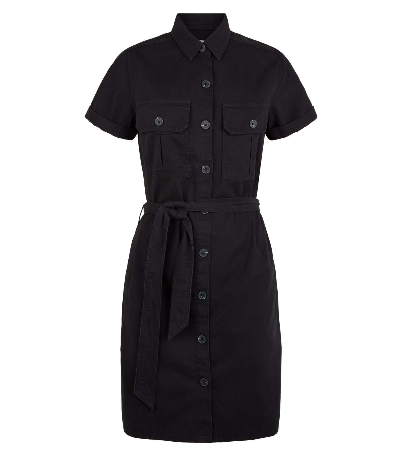 Black Short Sleeve Utility Denim Shirt Dress Image 4