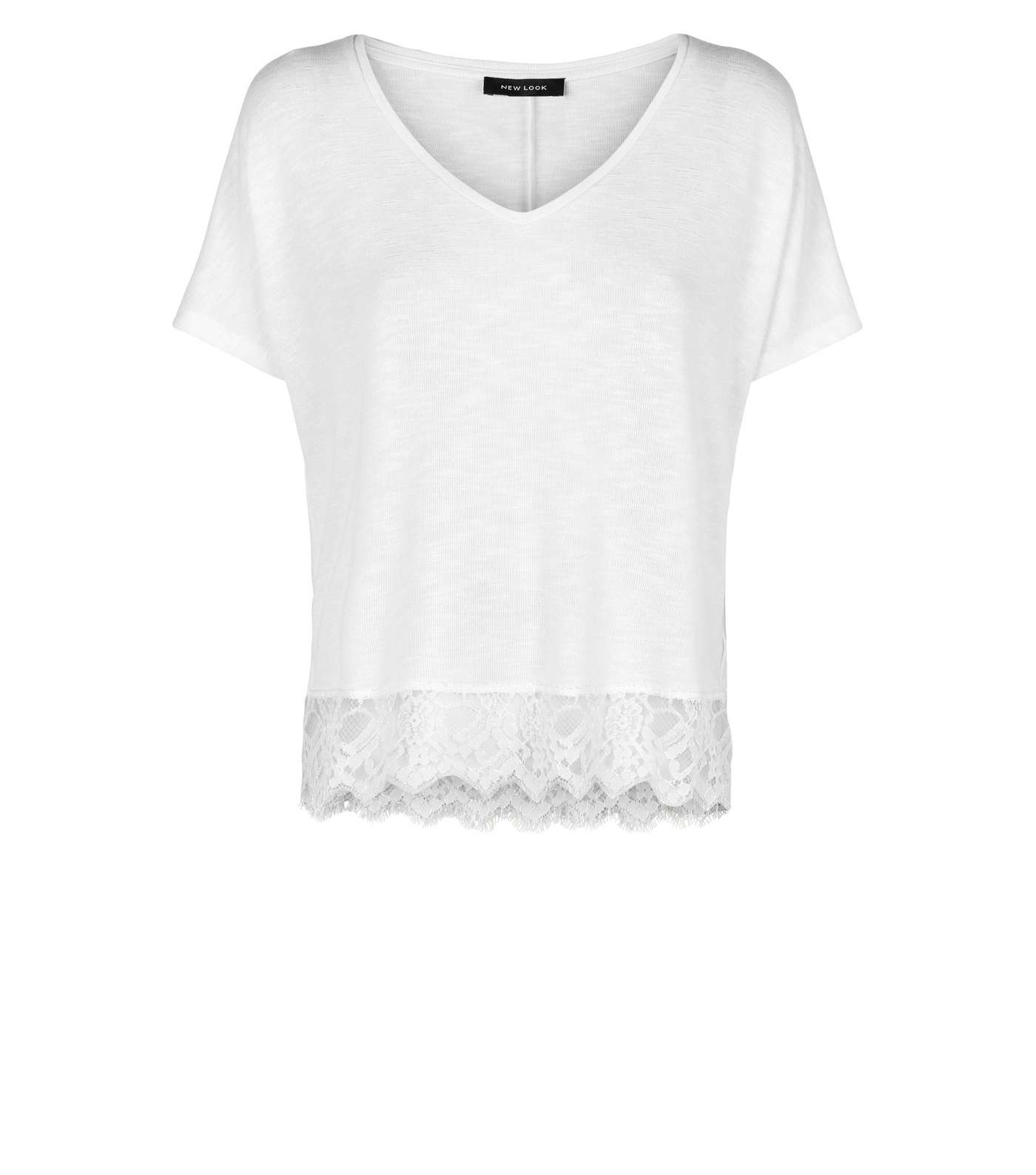 White Fine Knit Lace Hem T-Shirt Image 4