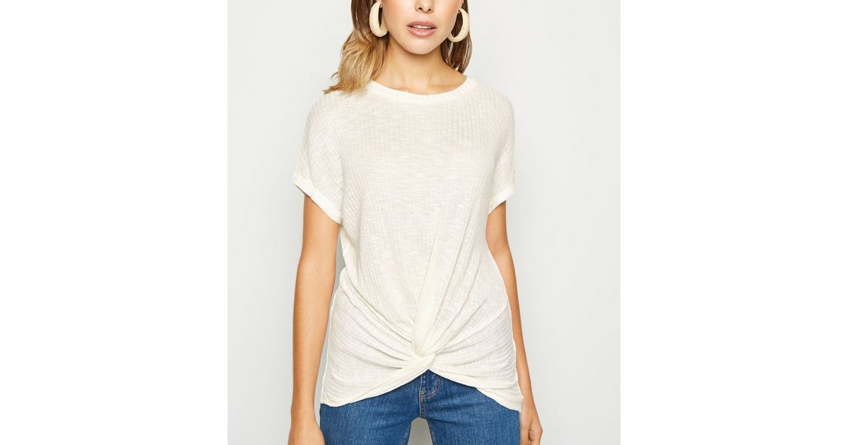 Off White Fine Knit Twist Front Top New Look