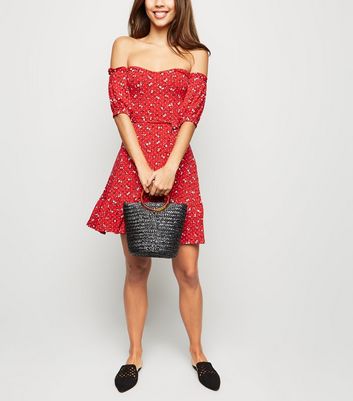 Cameo Rose Red Ditsy Floral Belted Dress New Look