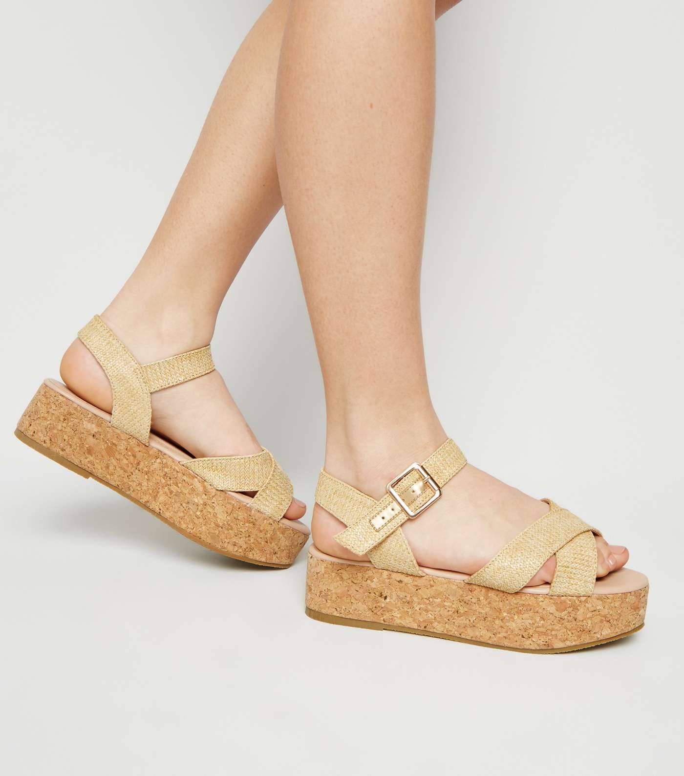 Girls Off White Raffia Flatform Sandals Image 2