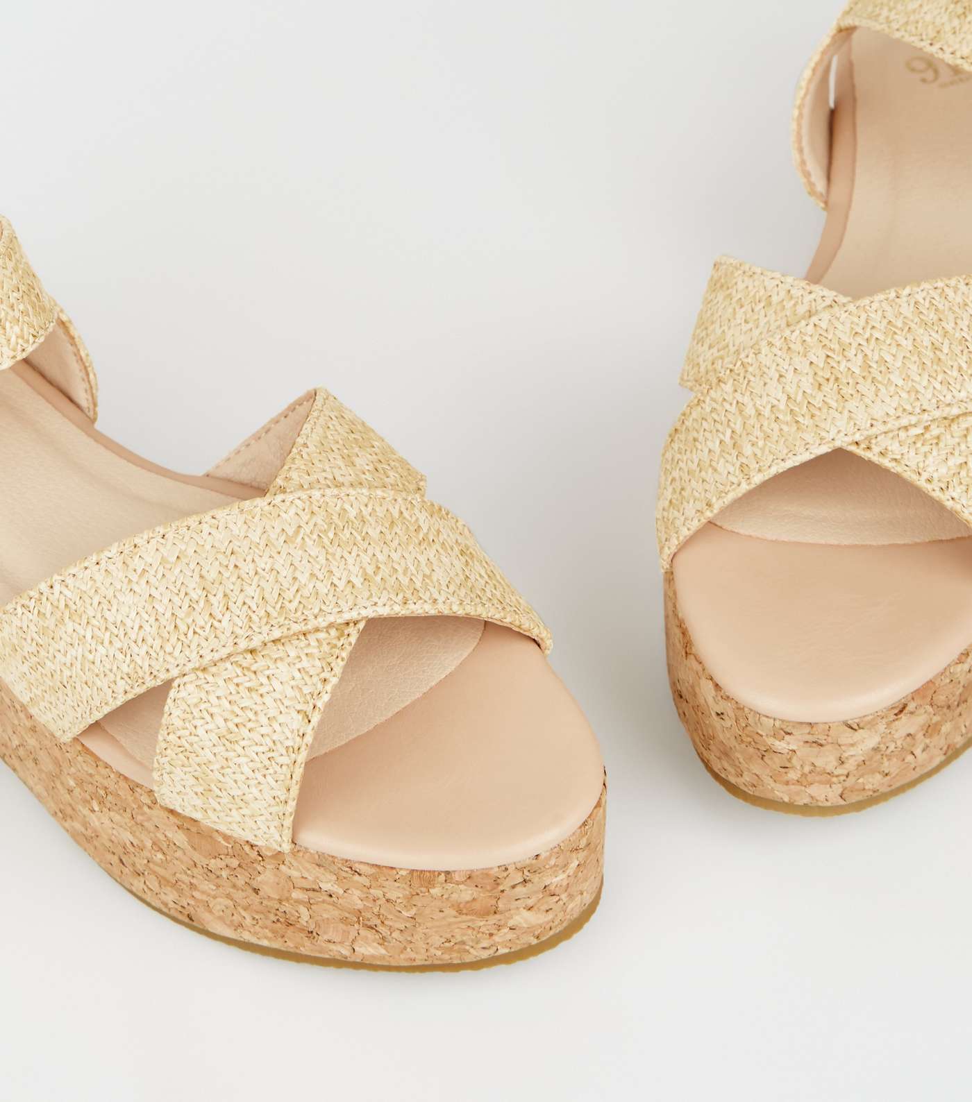 Girls Off White Raffia Flatform Sandals Image 4