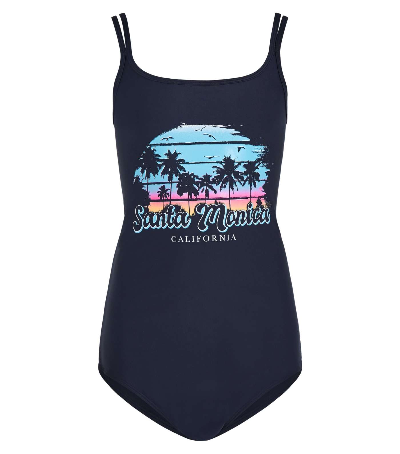 Girls Black Palm Print California Slogan Swimsuit 