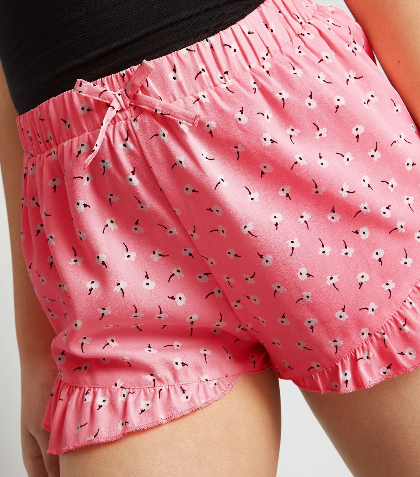 Girls Bright Pink Ditsy Floral Frill Shorts Image 5