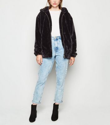 new look faux fur hooded bomber jacket