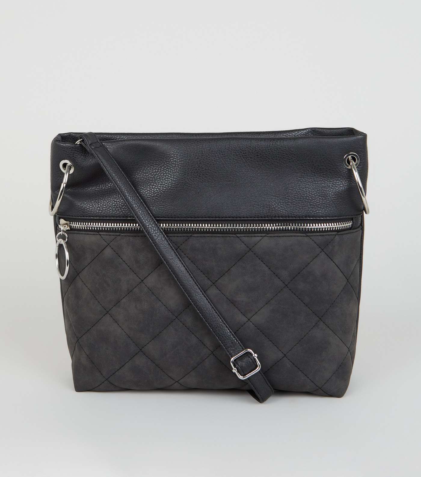 Black Leather-Look Quilted Cross Body Bag